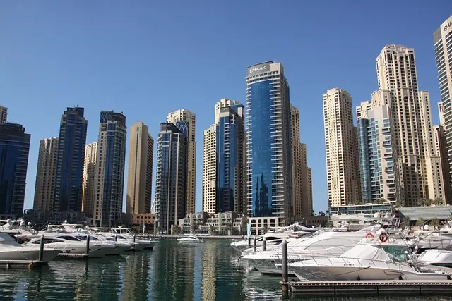 Yachts docked at Dubai Marina