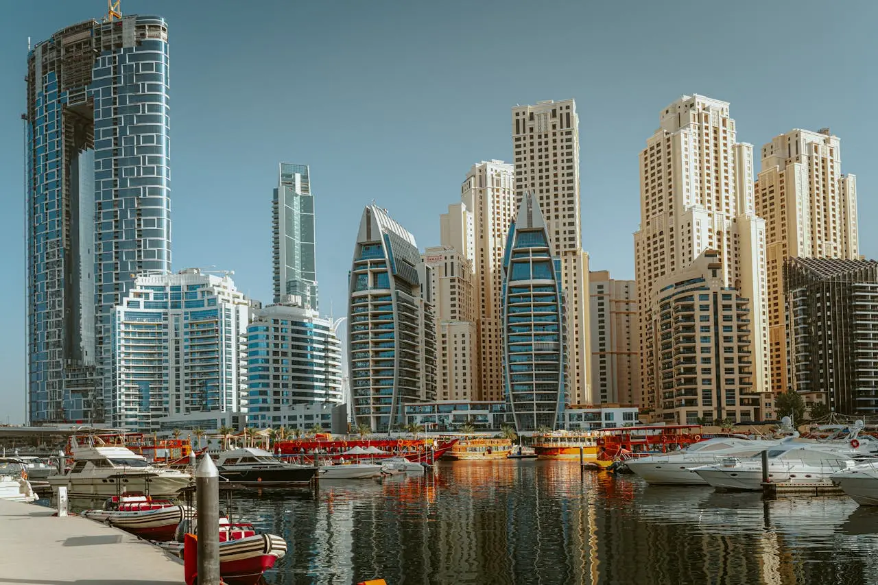 Charter yacht docking in Dubai Marina