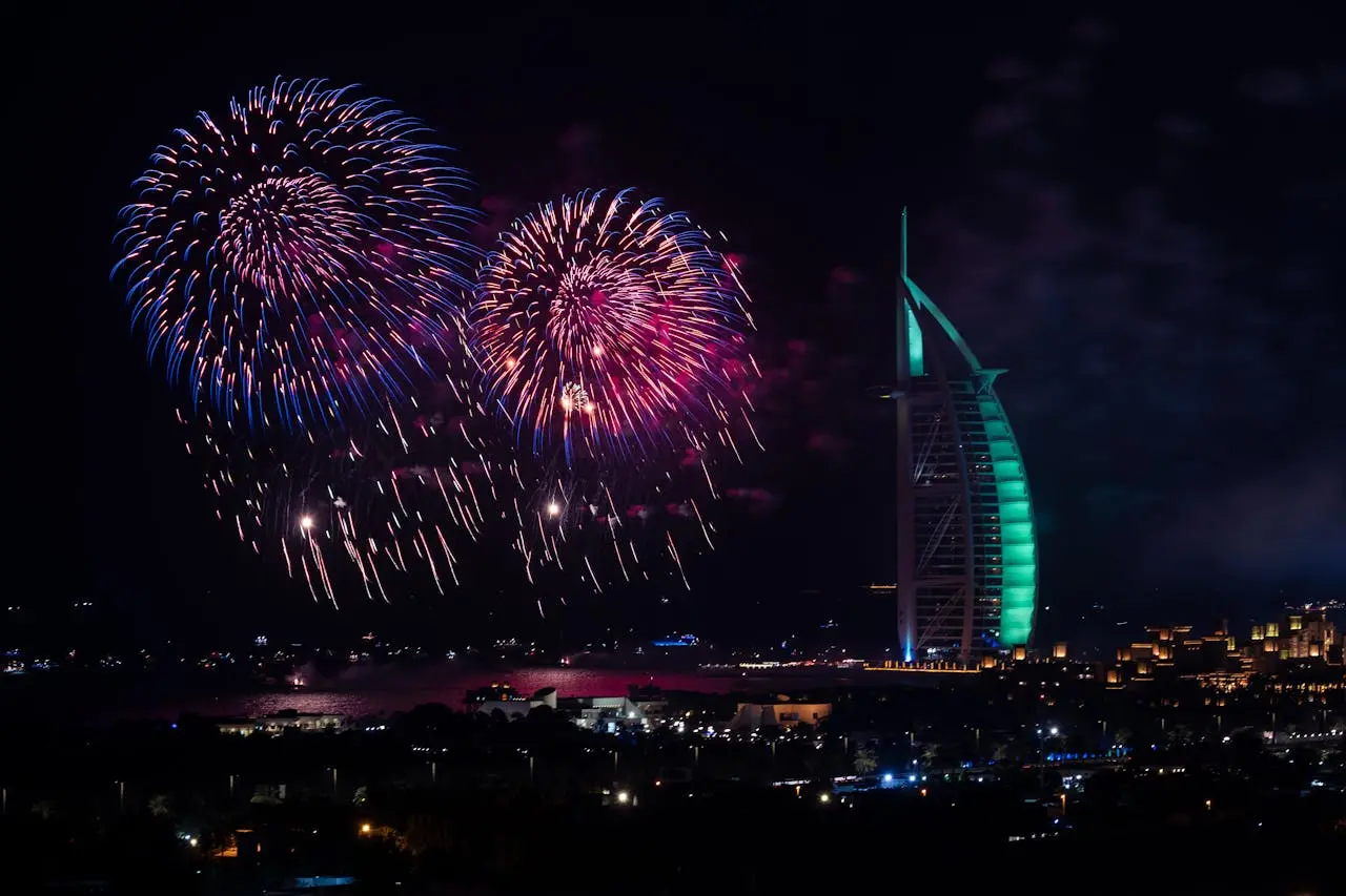 Fireworks in the waters of Burj Al Arab