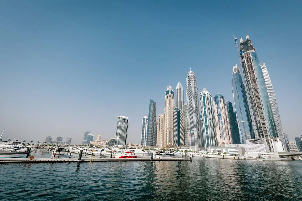 The yacht is docked at Dubai Marina