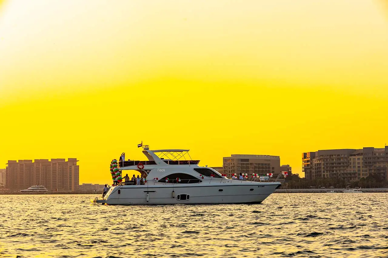 A yacht travelling on the waters of Dubai