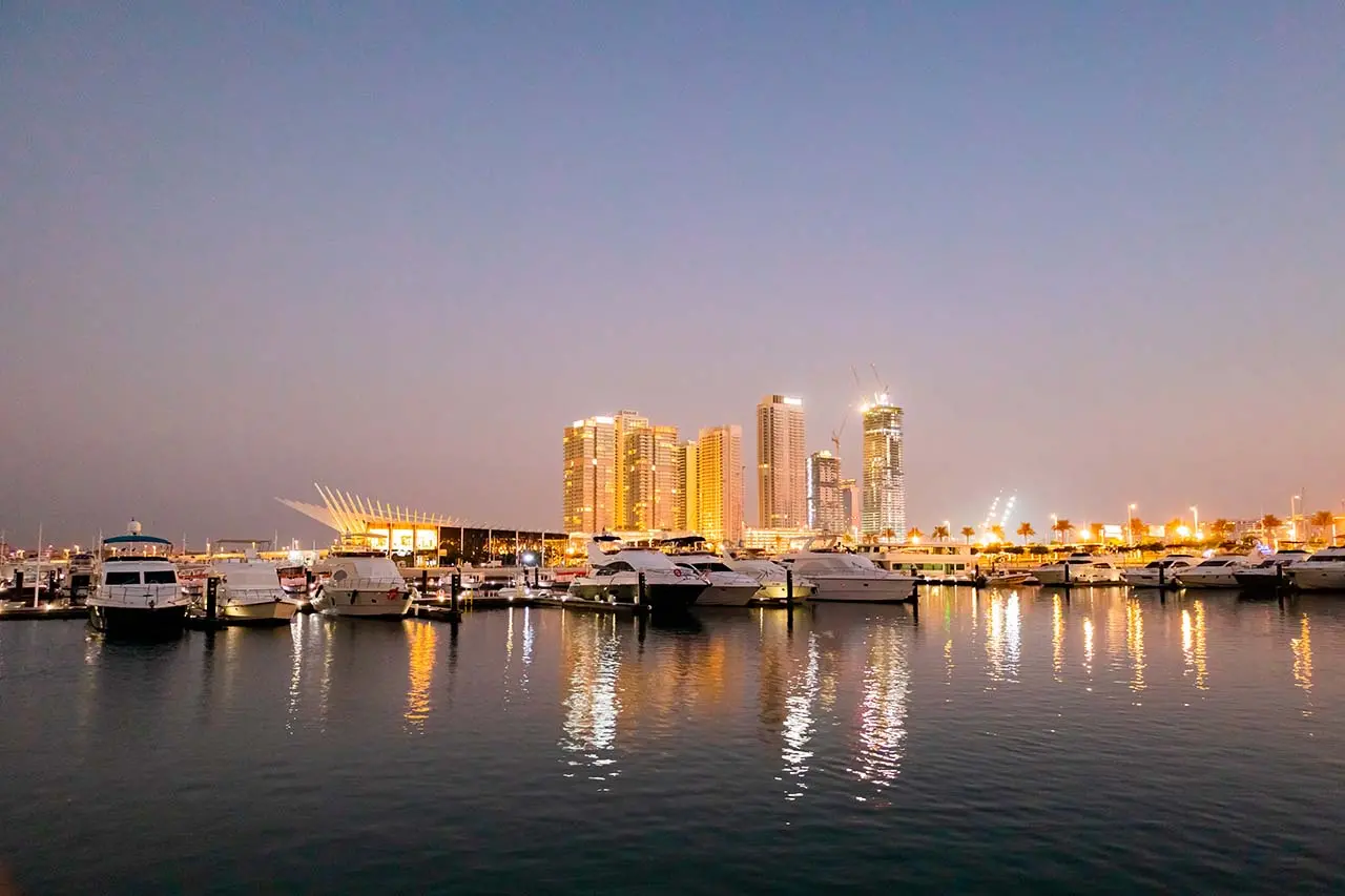 Yacht docked at the Dubai Marina