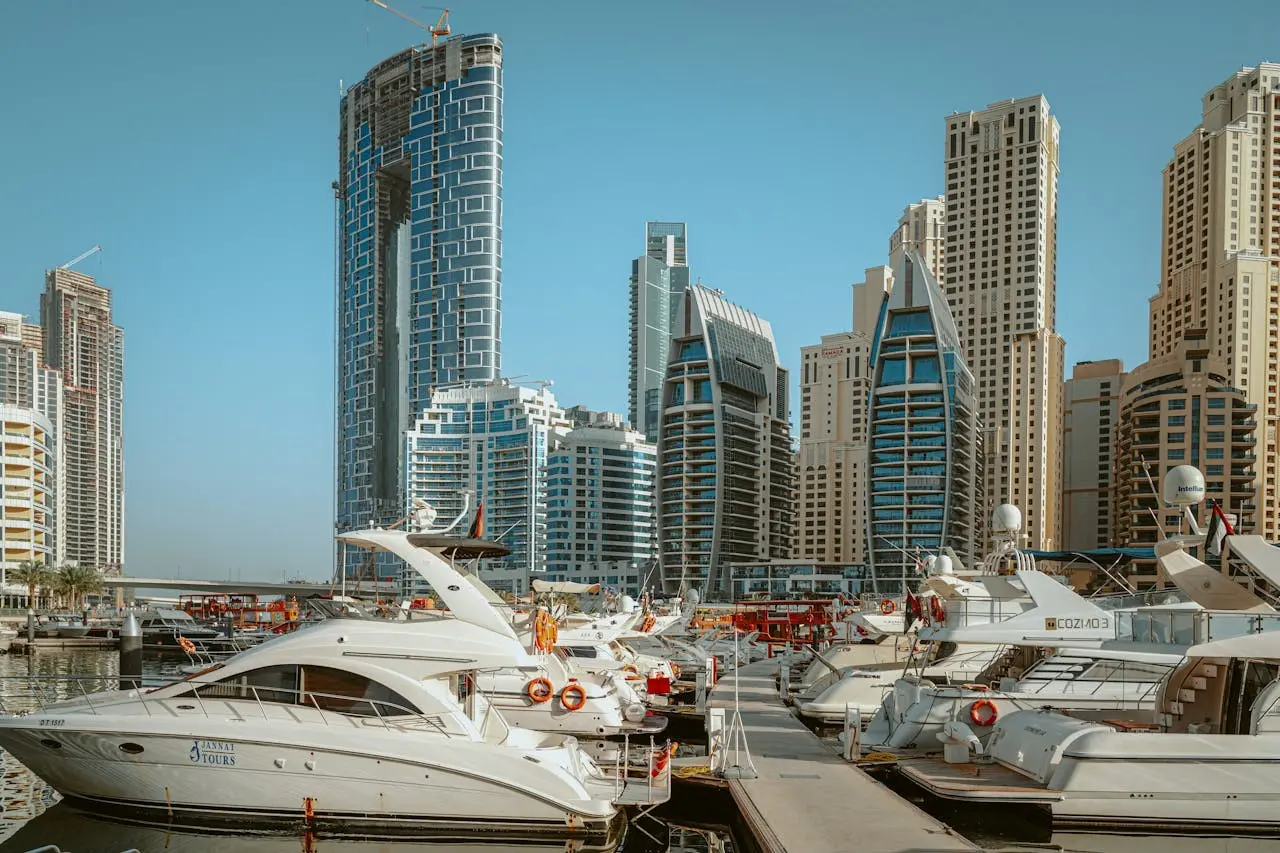 Yacht docked at Dubai Marina