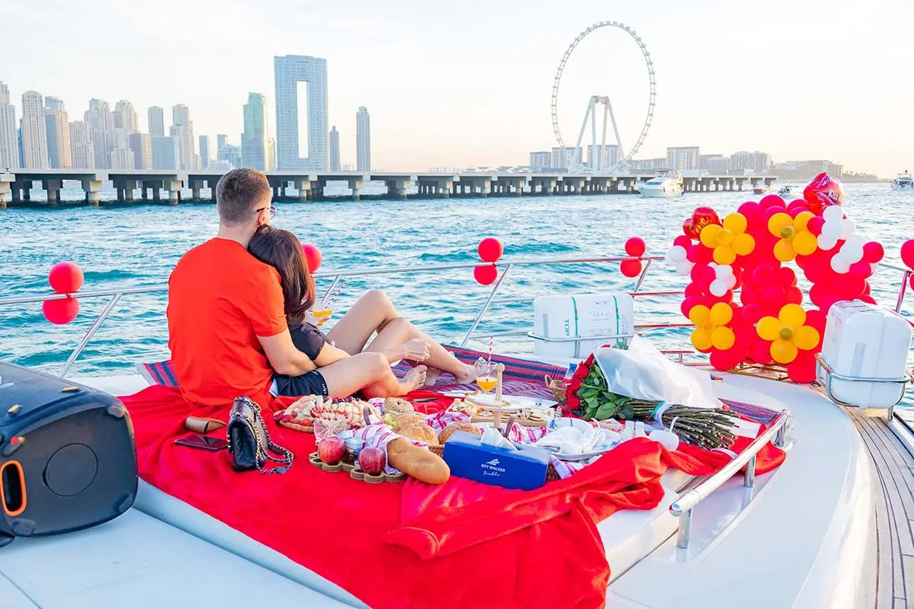 A couple on a yacht in Dubai