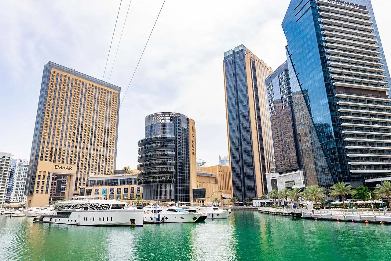 Yacht parked at Dubai Marina
