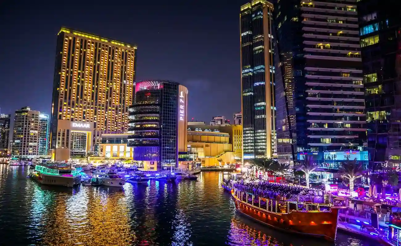 Enjoy stunning waterfront views on a dhow cruise Dubai Marina cruise.