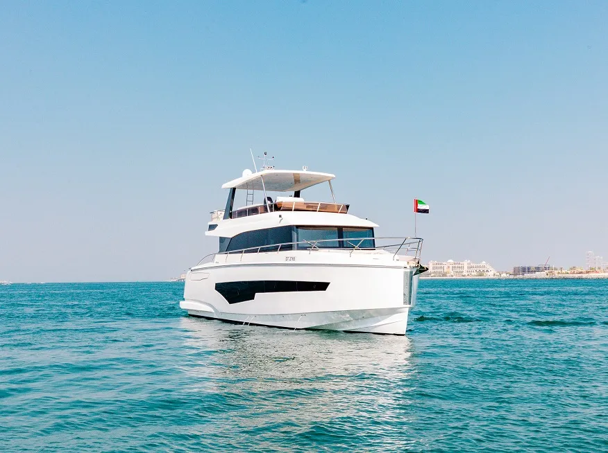 A Dubai luxury yacht cruising the seas.