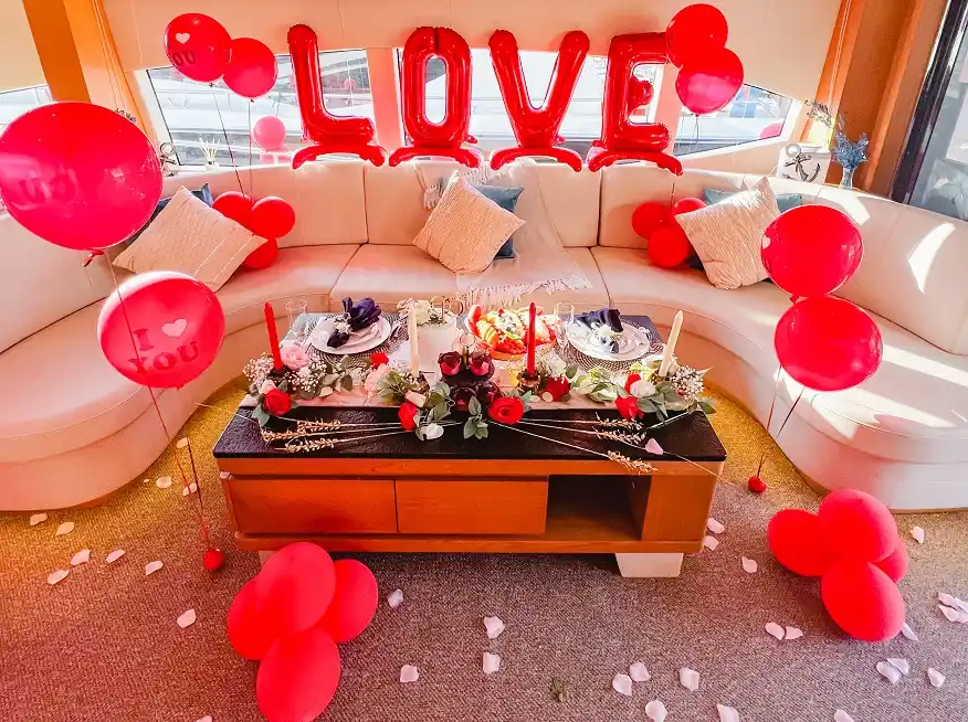 Dubai private romantic yacht proposal package interior.