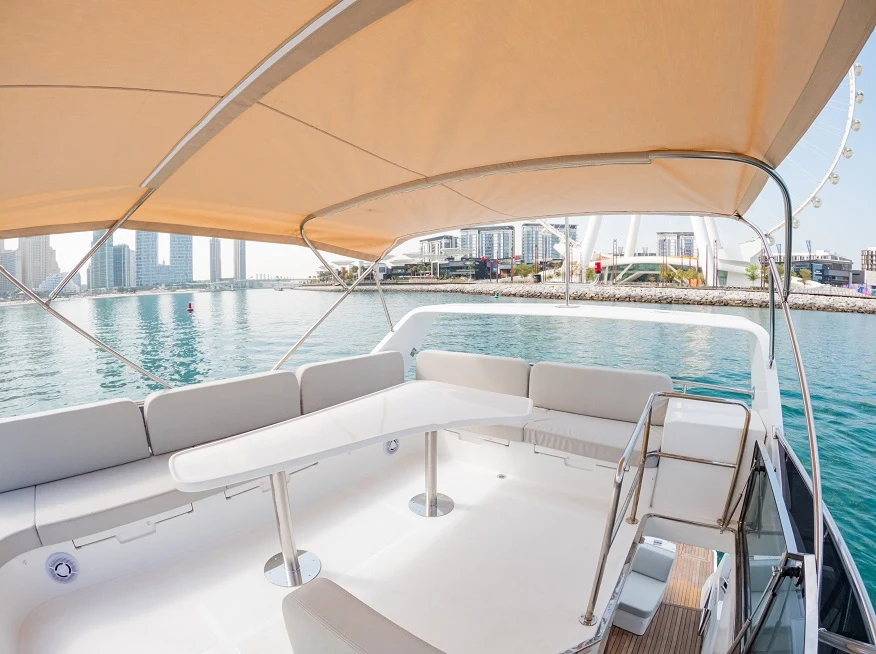 Comfortable Dubai Fishing Yacht Flybridge Viewing Area