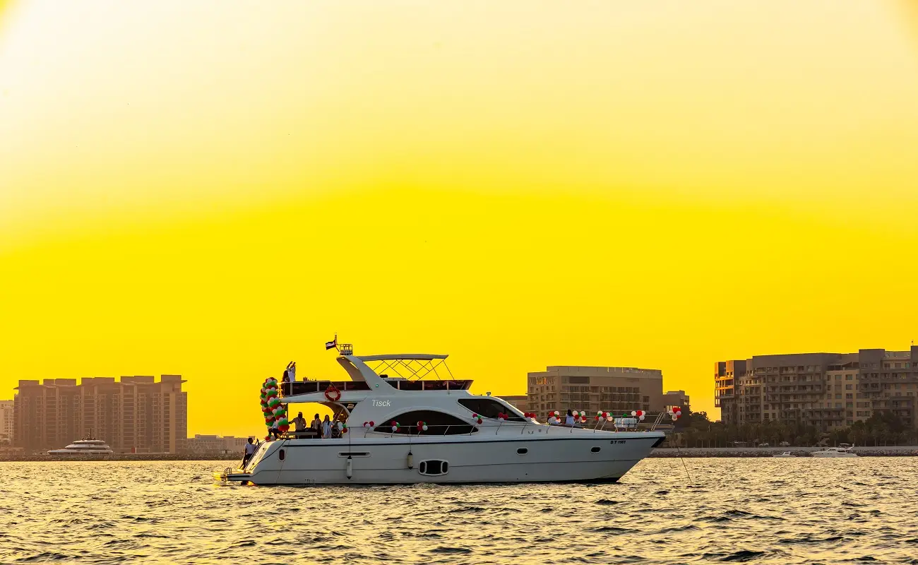 Rent a private yacht in Dubai for a romantic sunset cruise.