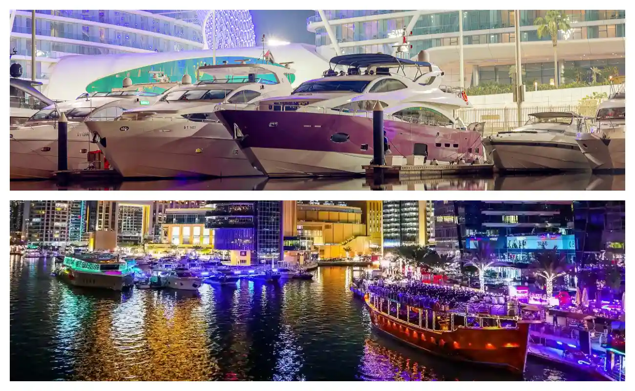 Experience a dinner cruise in Dubai, savoring delicious cuisine while taking in the scenery.