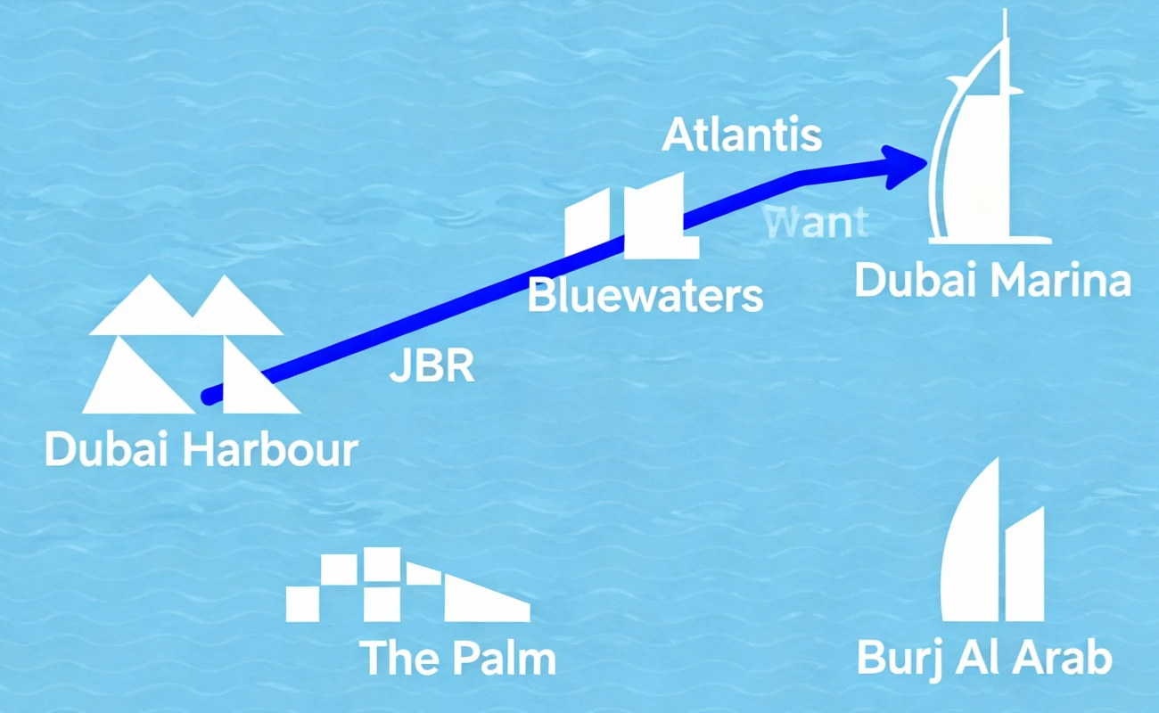 Dubai Marina Yacht Route Map
