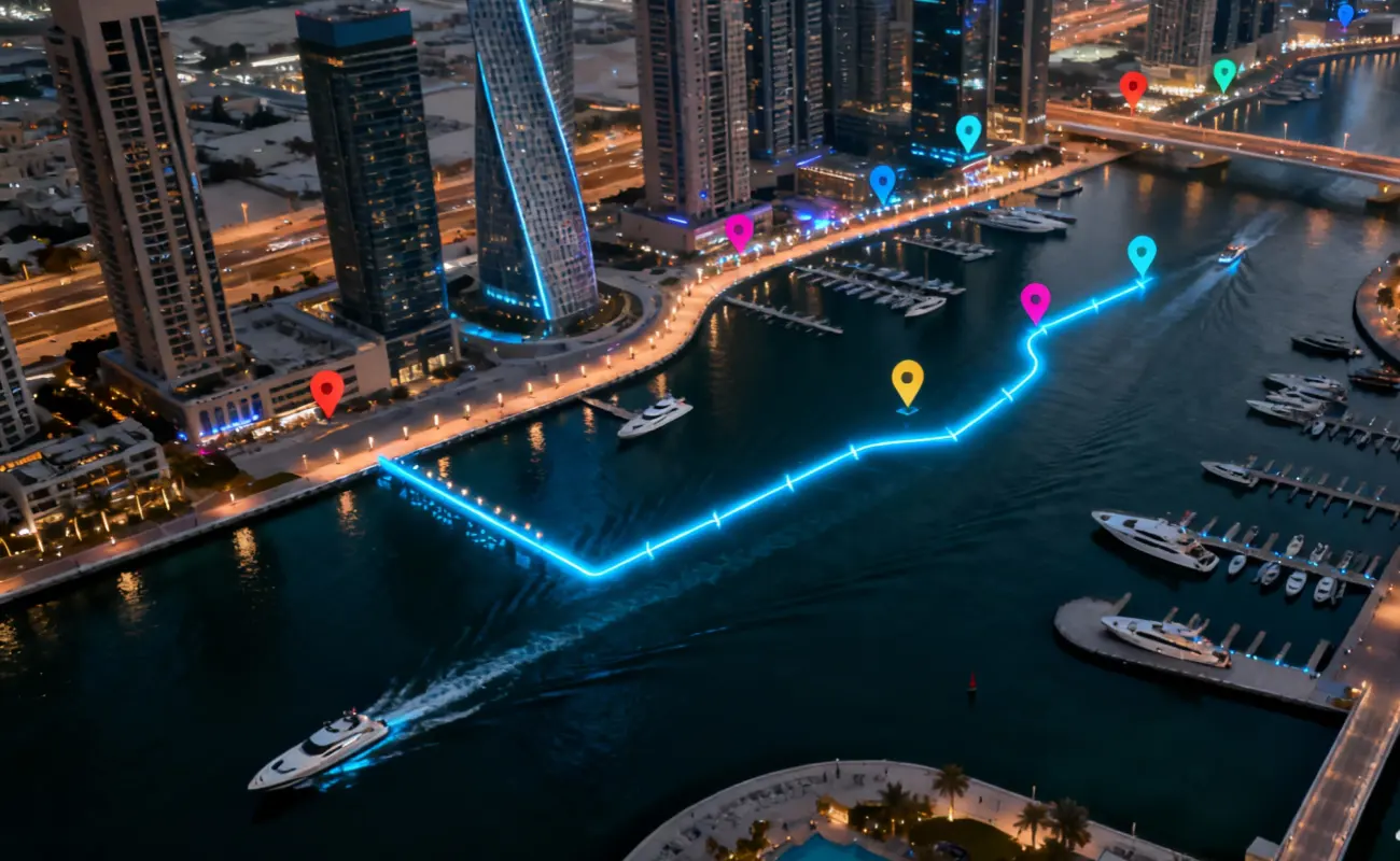 Dubai Marina Night Yacht Cruise Route