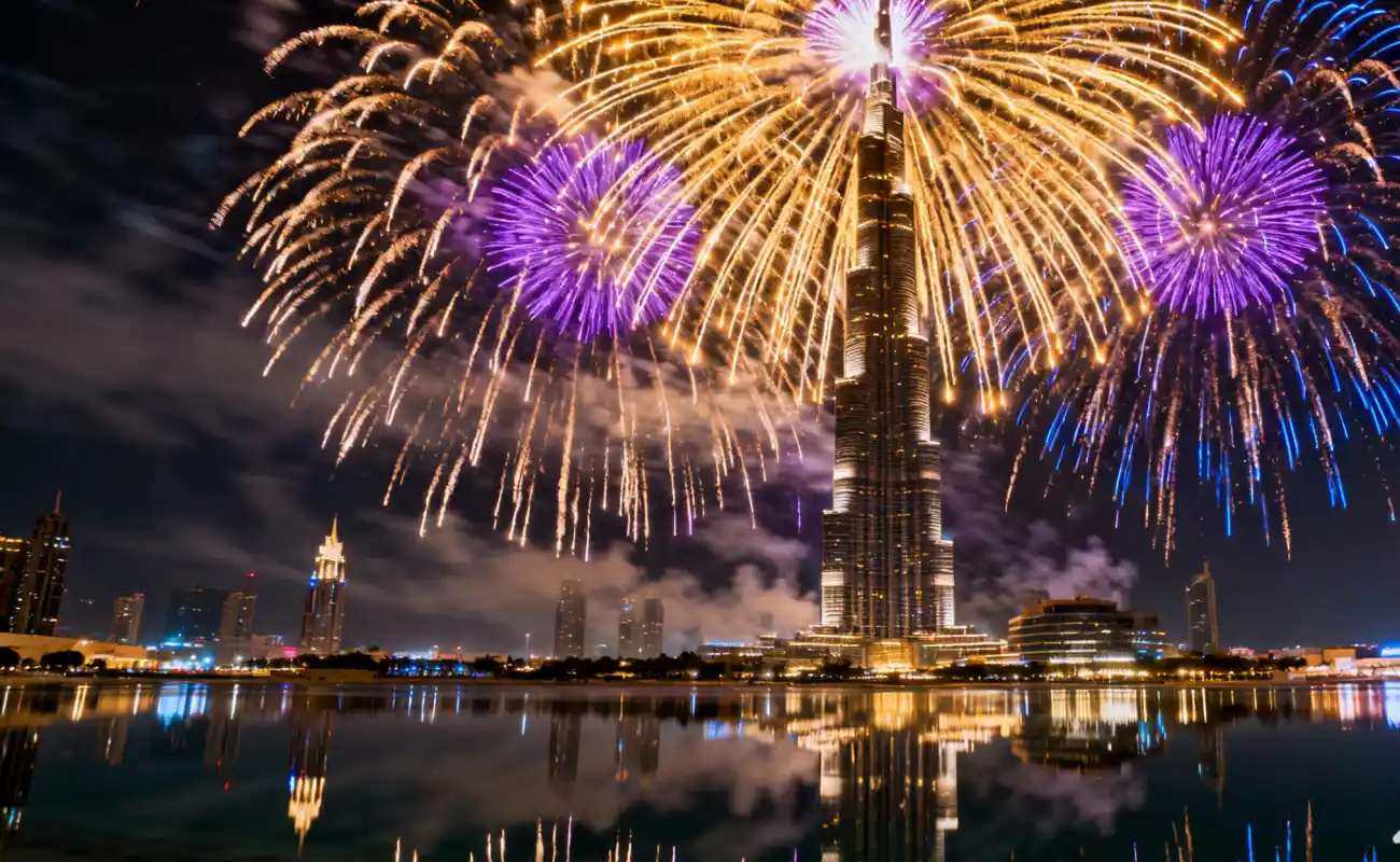 Dubai New Year Fireworks Over Burj Khalifa