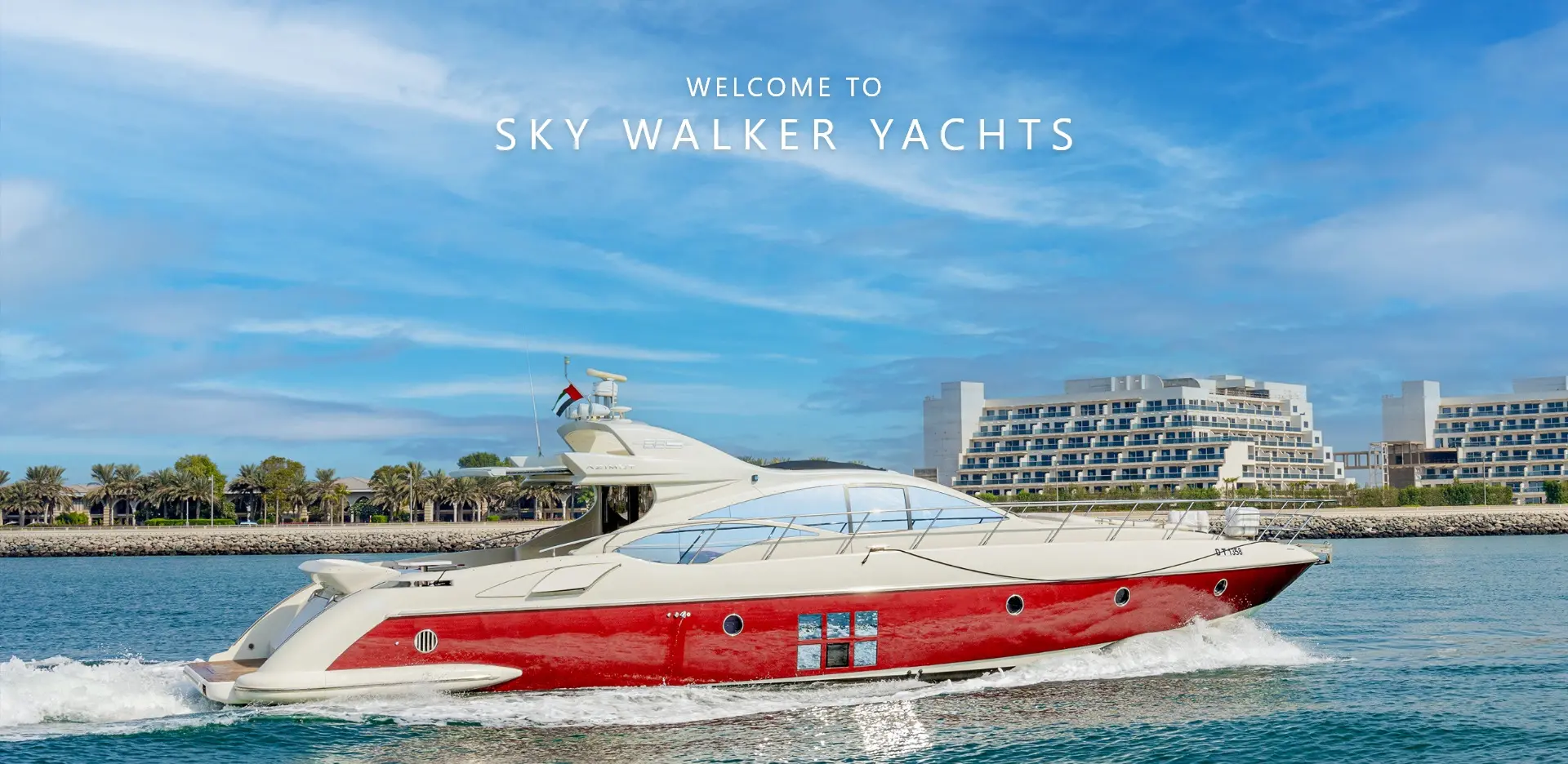 Sky Walker rental yacht speeding through the Dubai Sea