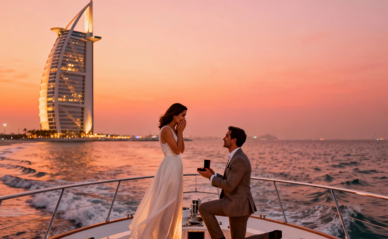 Private Yacht Proposal Along the Burj Al Arab Coast