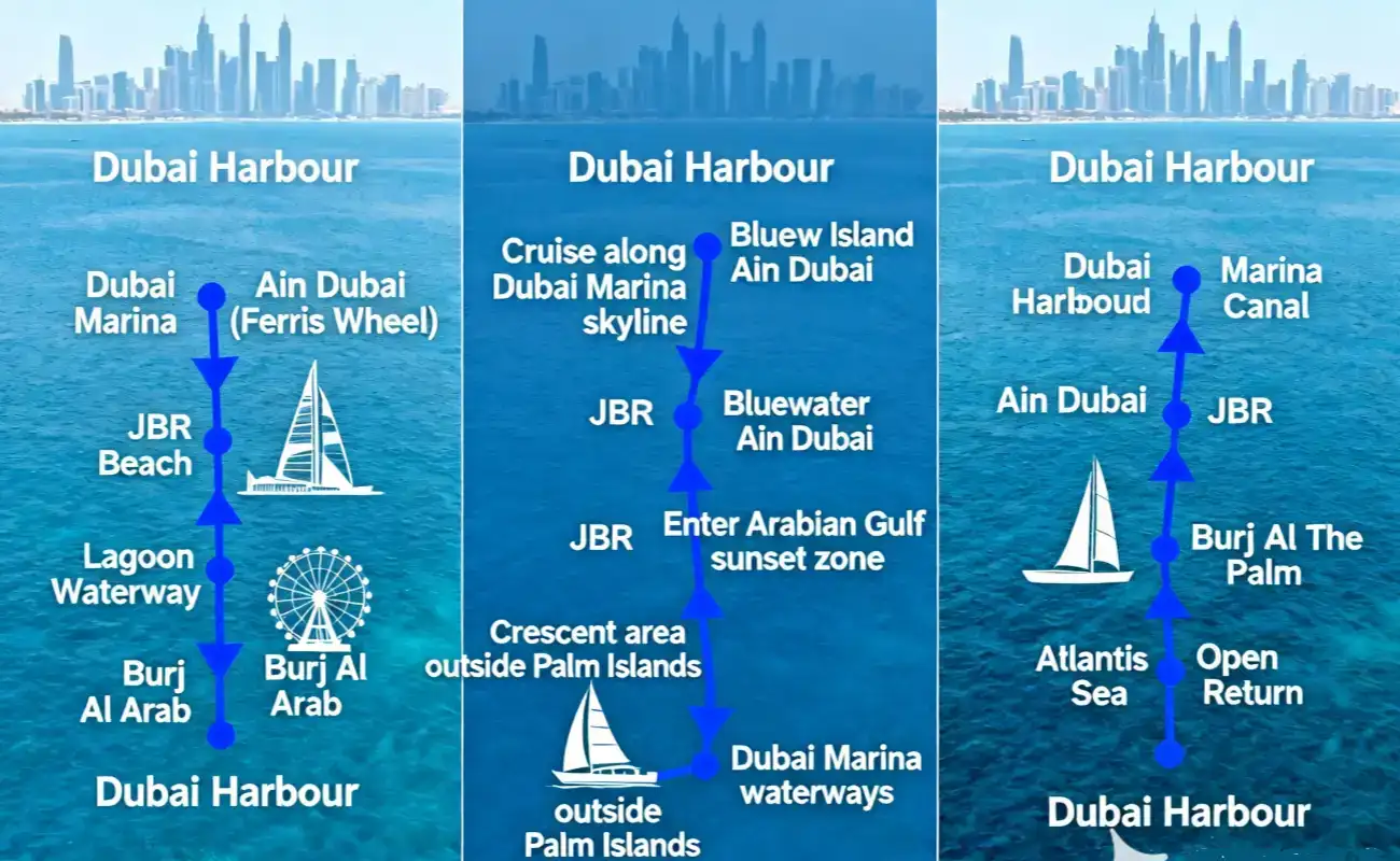 Dubai Marina Sunset Yacht Cruise Routes
