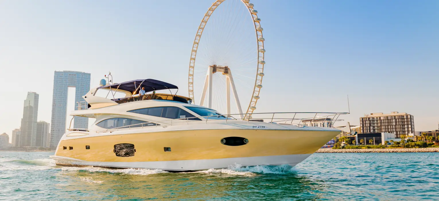 luxury yacht in dubai yacht cruise sailing past iconic ain wheel