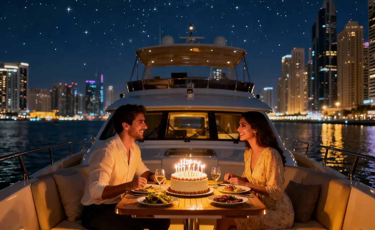 Dubai Romantic Yacht Dinner for Birthday Celebration