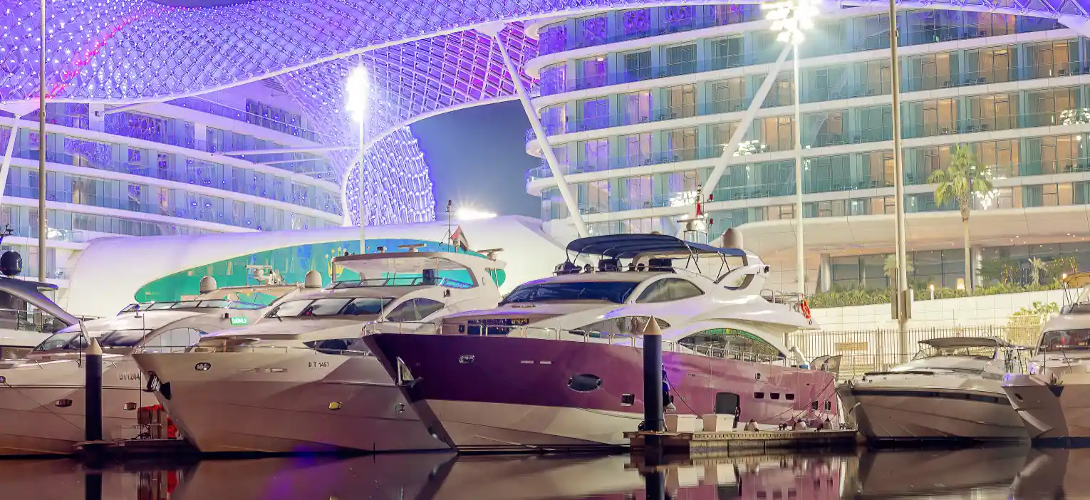 breathtaking night view of dubai skyline from luxury yacht during dubai harbour couples yacht cruise