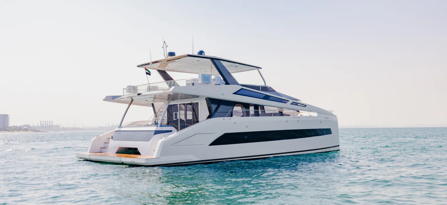 step aboard this sleek, modern luxury yacht for your dubai yacht tour. designed for comfort and style, it provides the perfect platform to cruise the arabian gulf and soak in the iconic palm jumeirah views.