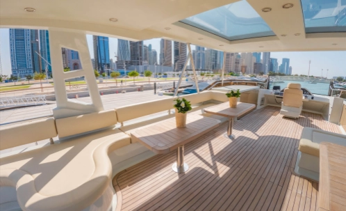sun-drenched outdoor deck with panoramic waterfront views, ideal for enjoying the dubai marina luxury yacht cruise