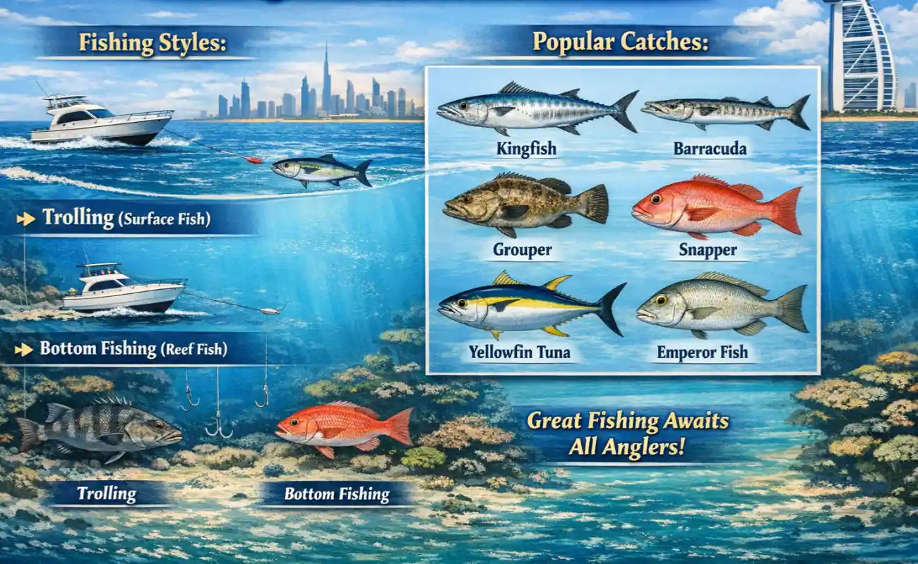 Fishing Styles & Common Catches on a Dubai Yacht Charter