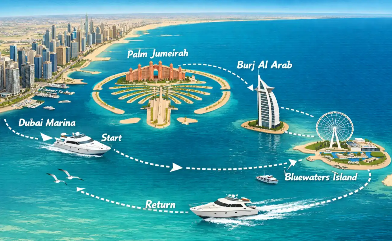 Dubai Private Yacht Charter Itinerary Without License