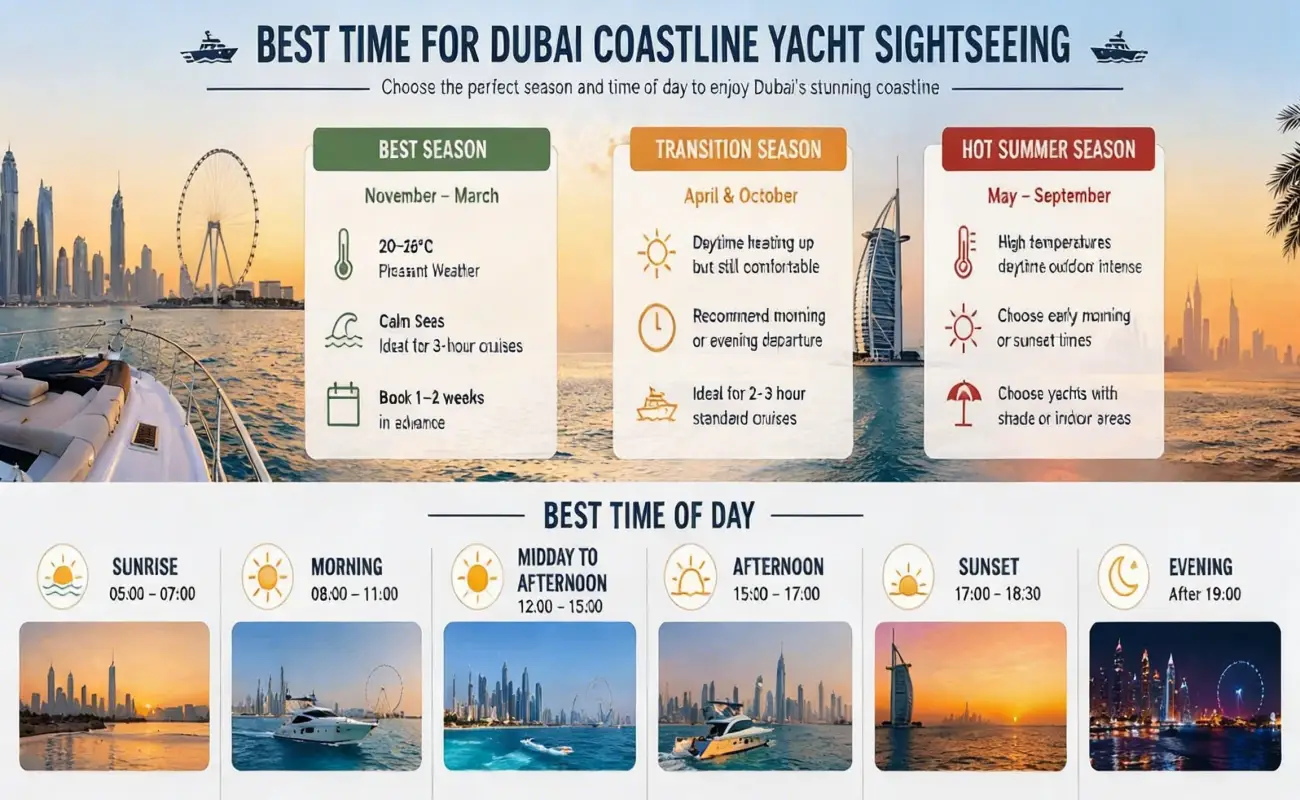 Best Time for Dubai Coastline Yacht Sightseeing