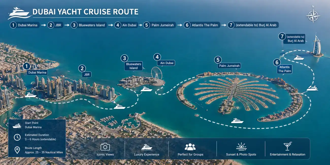 Landmark Yacht Cruise Route in Dubai