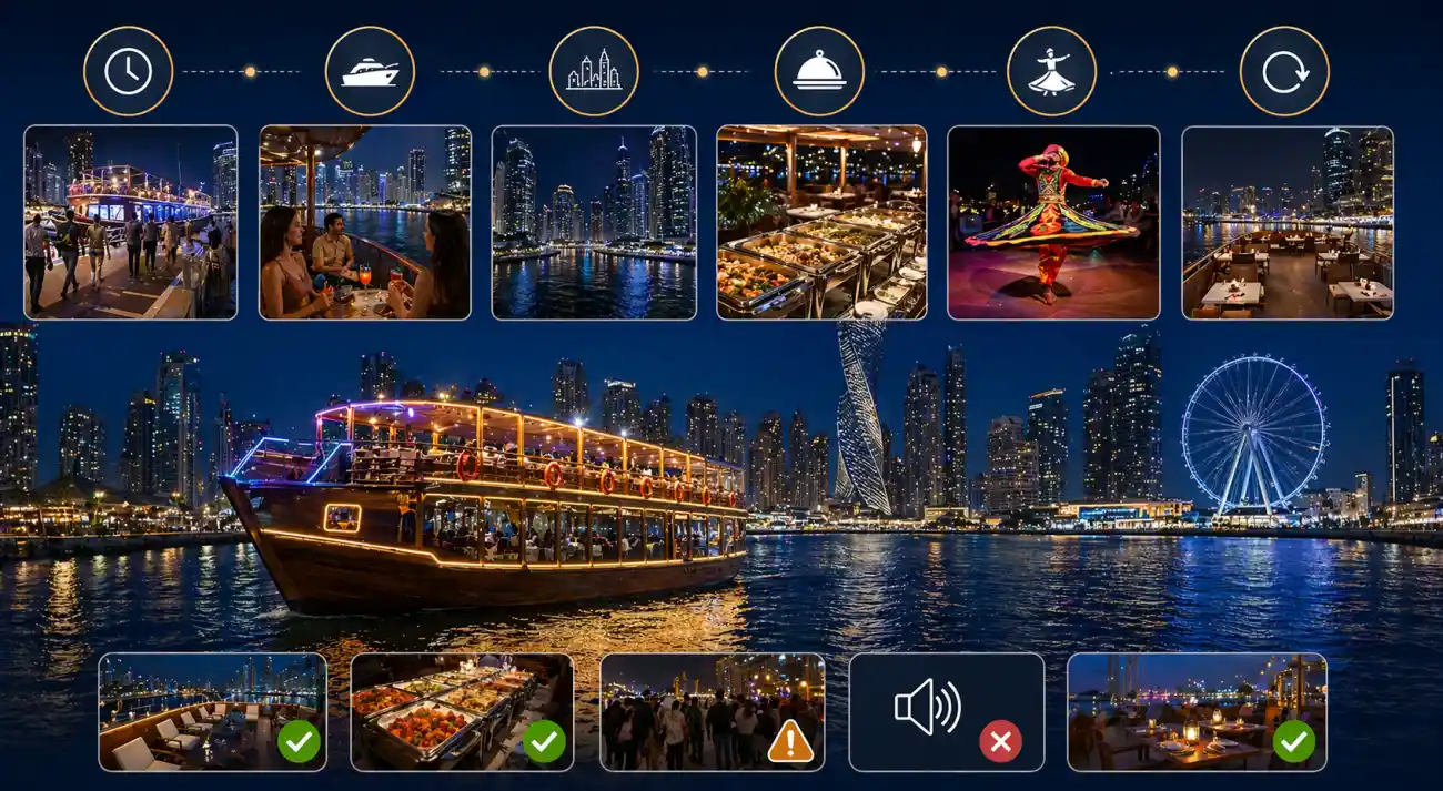 Typical Dubai Marina Night Cruise Itinerary