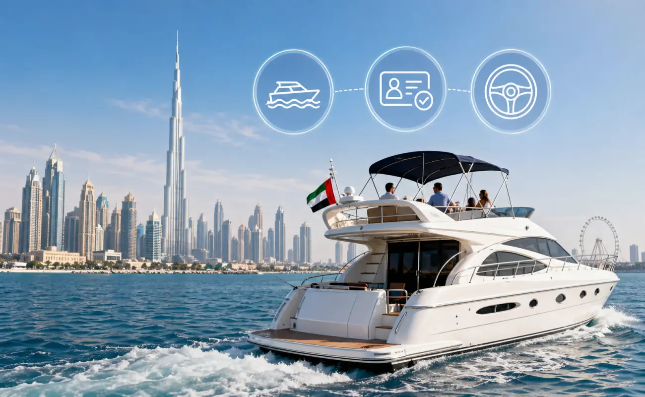 Hold a boat driving license and captain a yacht in Dubai