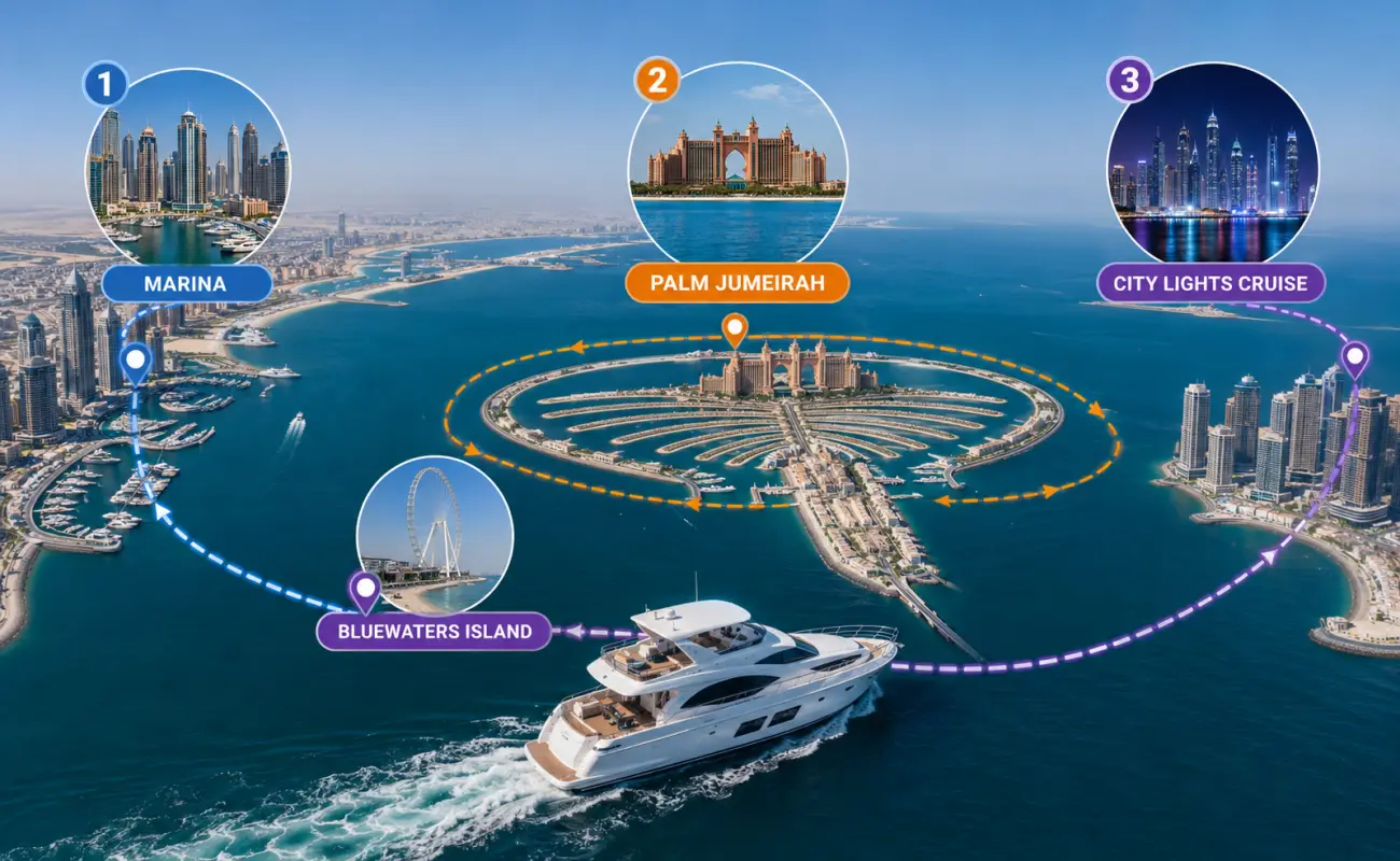 Dubai Yacht Birthday Party Route Marina Palm Jumeirah