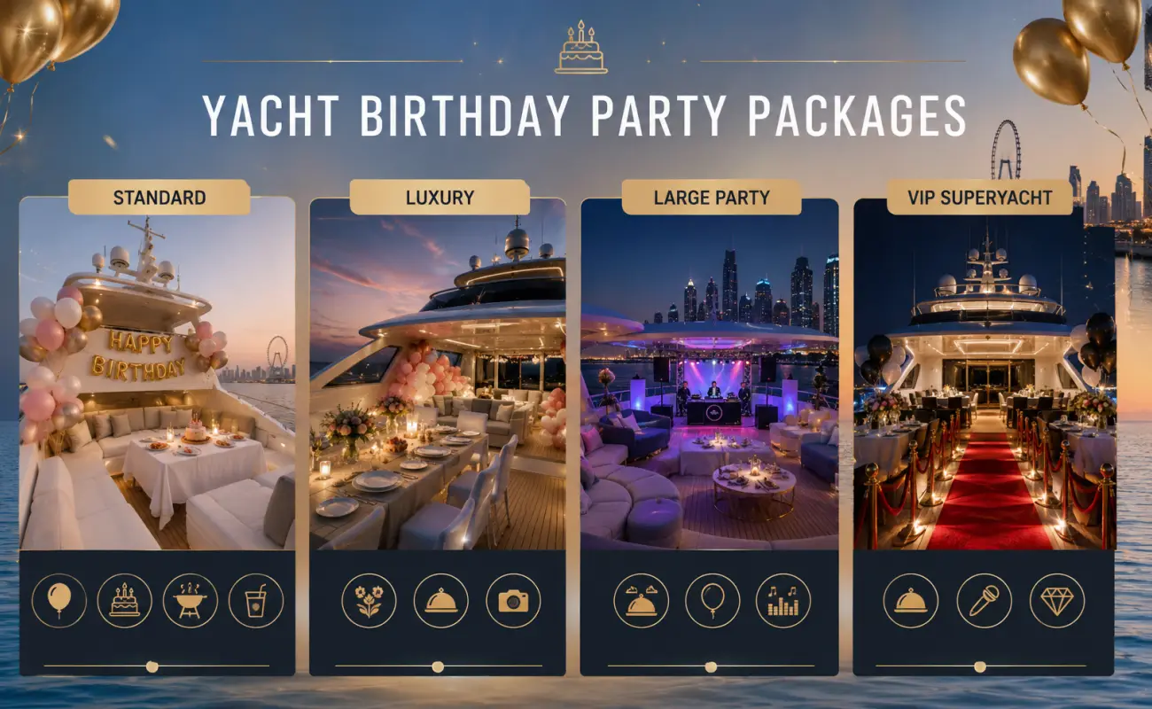 Dubai Yacht Birthday Package With Balloons Cake and Decorations