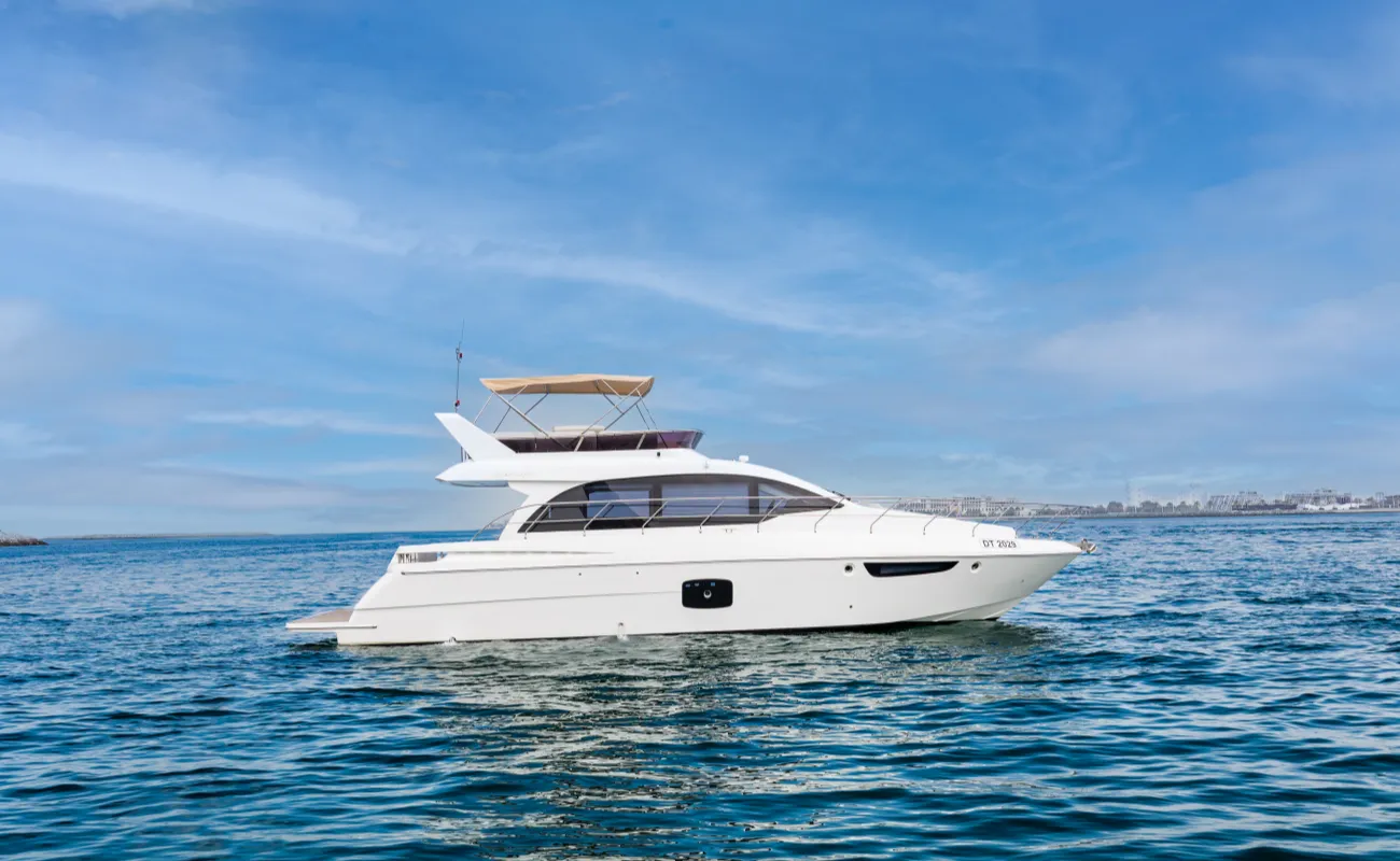 Dubai yacht rental from Dubai Marina with skyline views