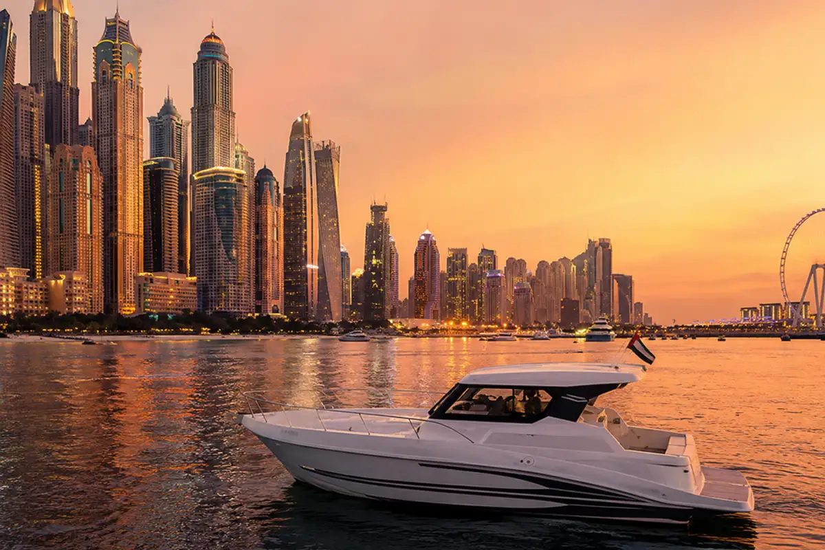 Dubai Marina yacht cruise review 2026 with skyline sunset and private yacht experience.