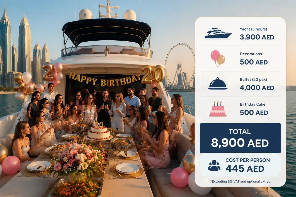 Cost of a 20-Person Yacht Birthday Party in Dubai