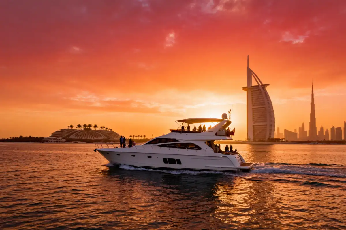 Enjoy the sunset from an air-conditioned yacht in Dubai