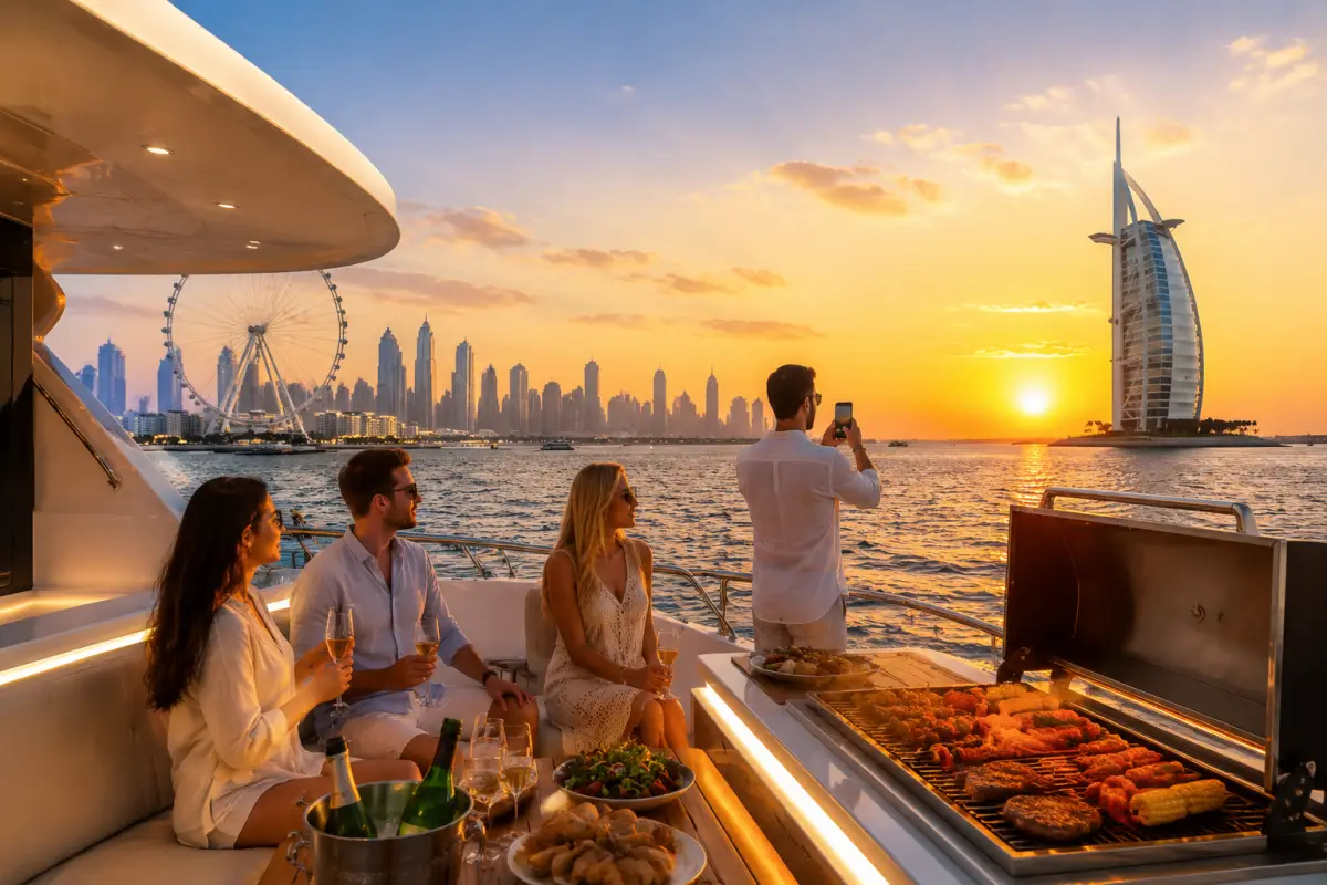 Dubai Harbour Sunset Yacht Tour with BBQ