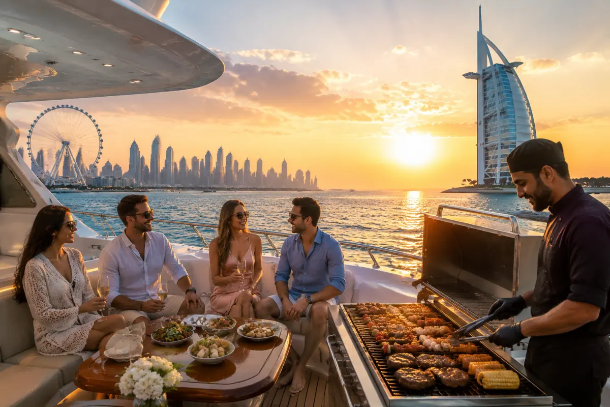 Dubai Harbour Yacht Sightseeing Cruise with Live BBQ