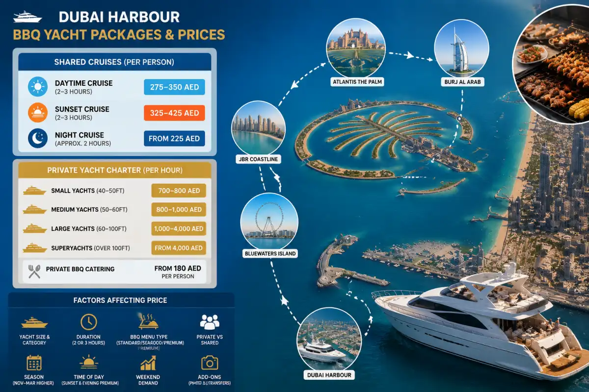 Dubai Harbour BBQ Yacht Tour Packages and Prices