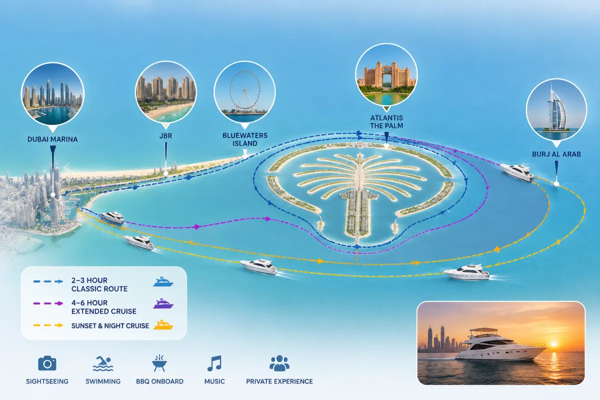 Popular Palm Jumeirah Yacht Cruise Routes