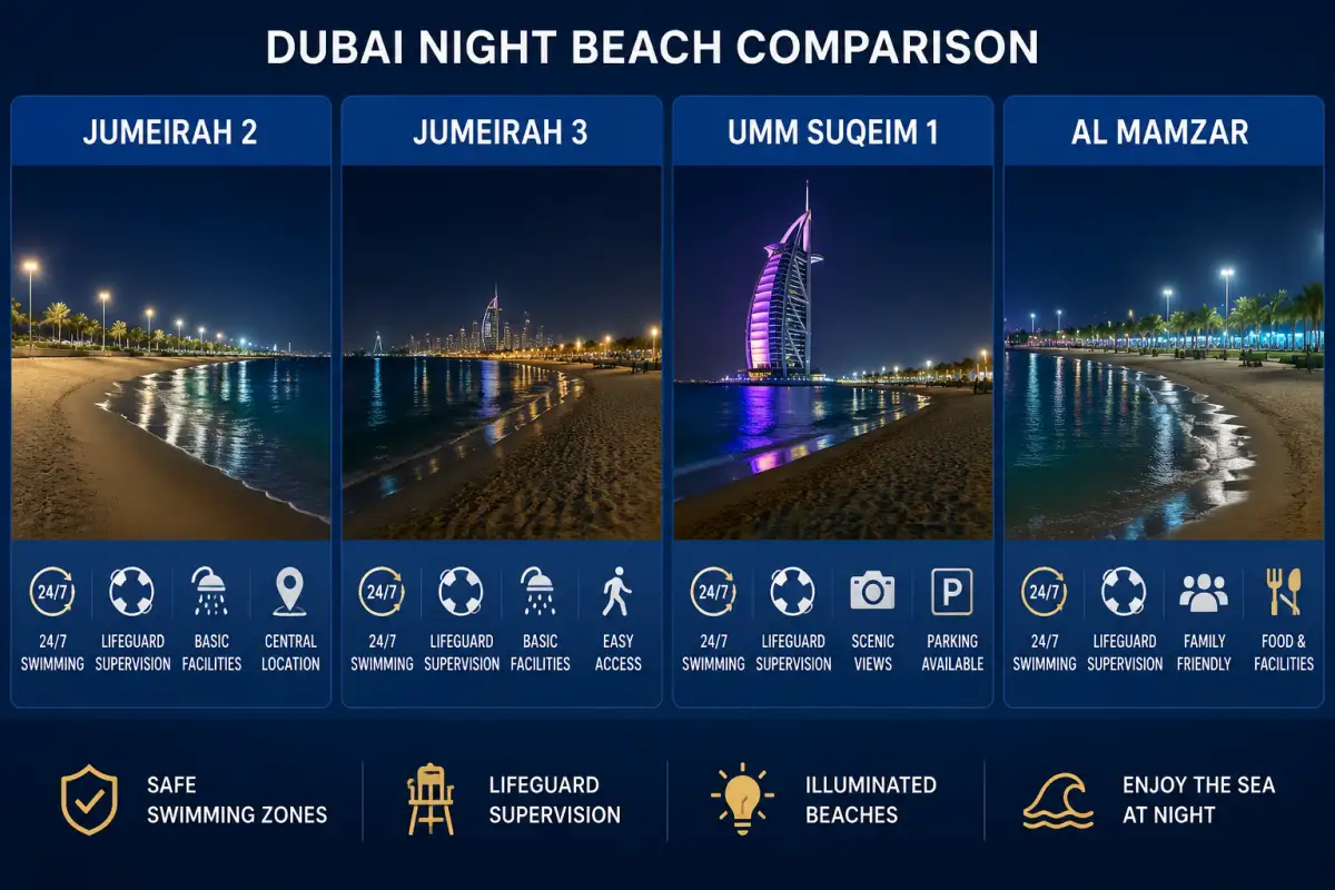 Dubai Nigjt Beach Comparison
