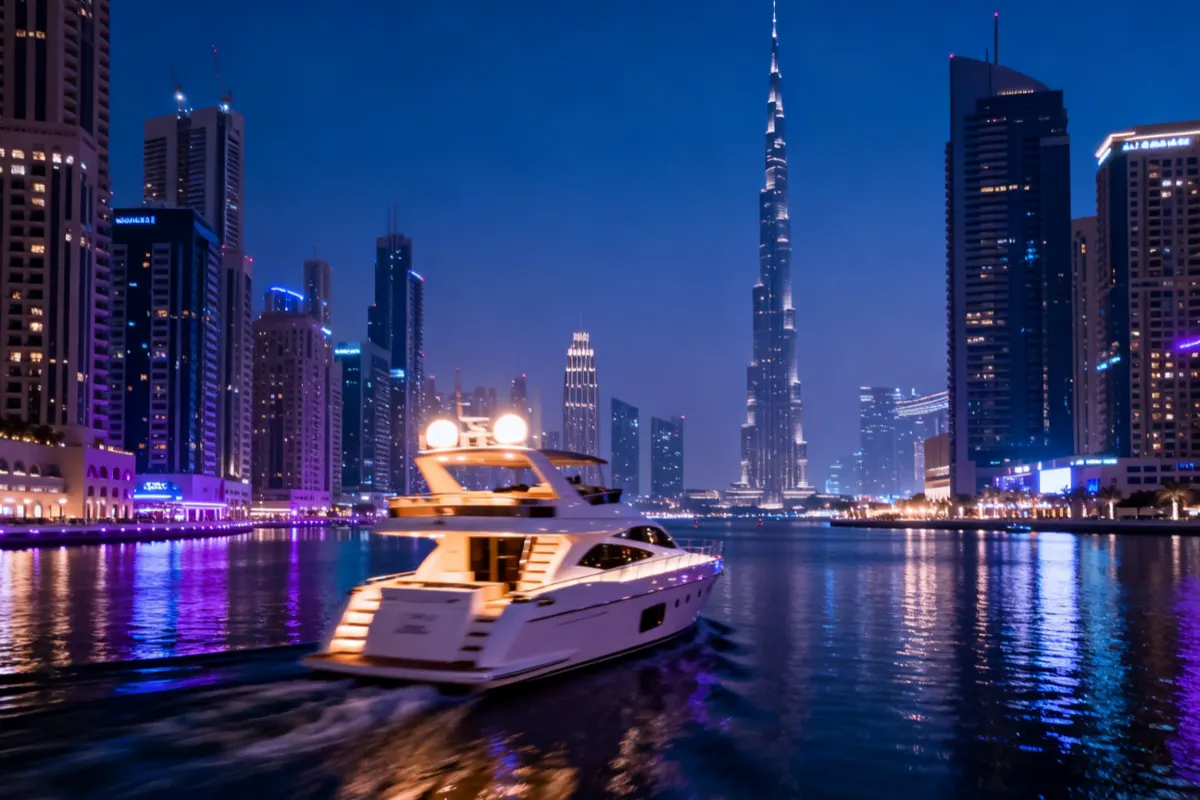 Night Yacht Rental in Dubai Marina for Sightseeing
