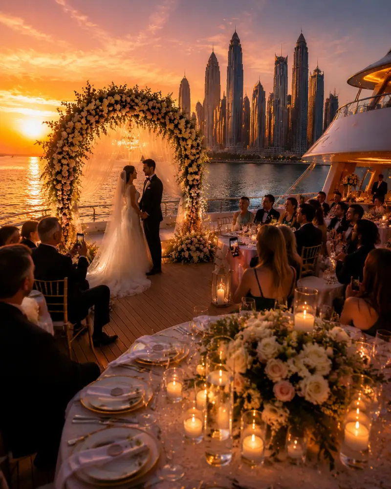 Private yacht sunset wedding ceremony in Dubai