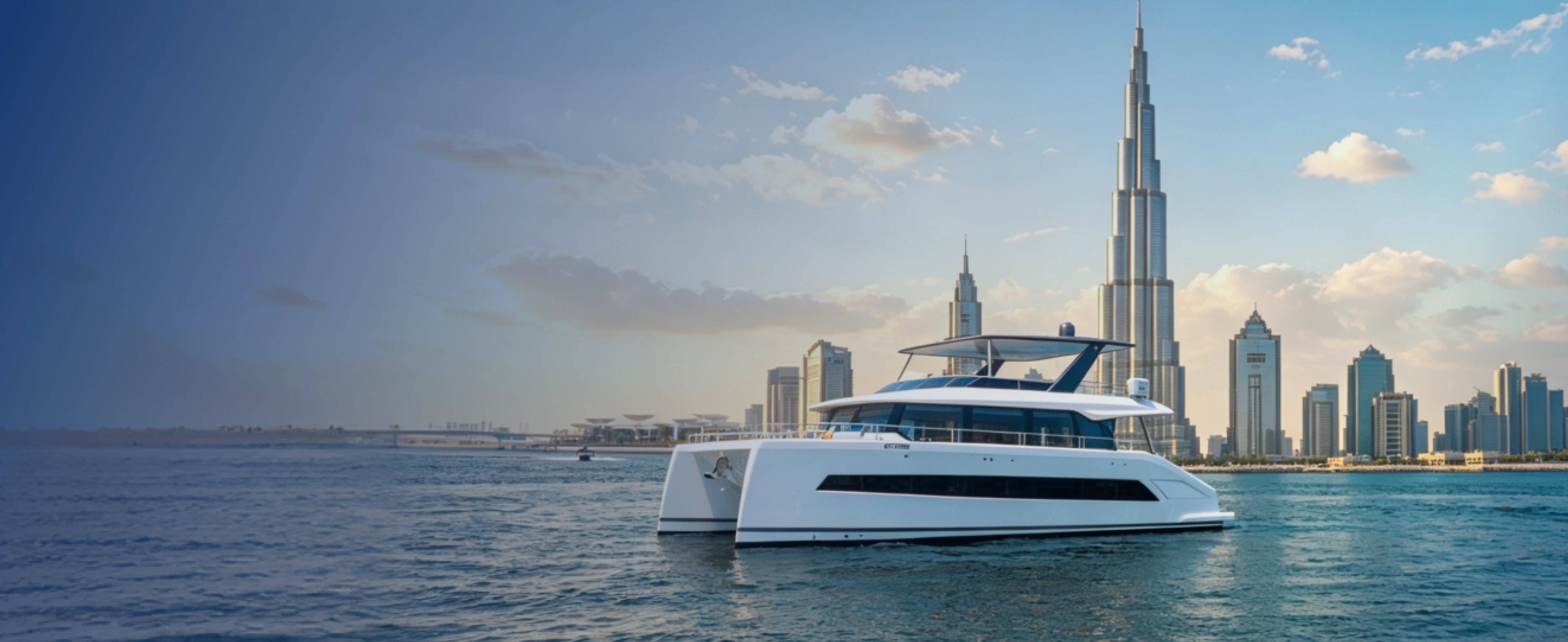 Sky Walker rental yacht speeding through the Dubai Sea