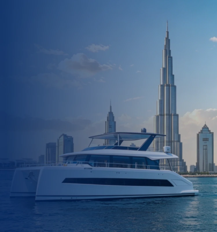 Sky Walker rental yacht speeding through the Dubai Sea