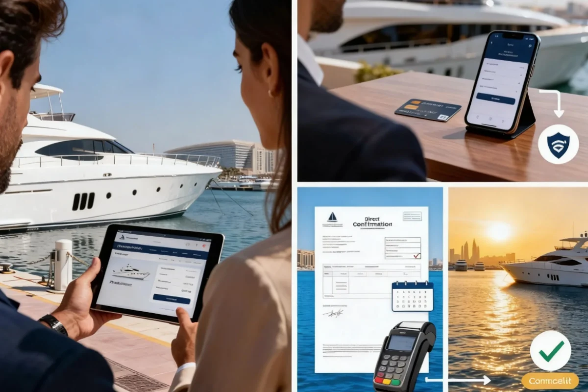 Dubai yacht rental deposit and payment schedule with booking confirmation and invoice documents