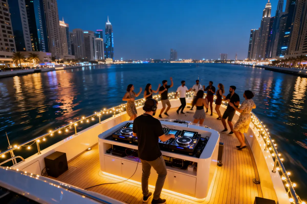 Dubai Yacht DJ Party at Night With Music Rules and Evening Restrictions