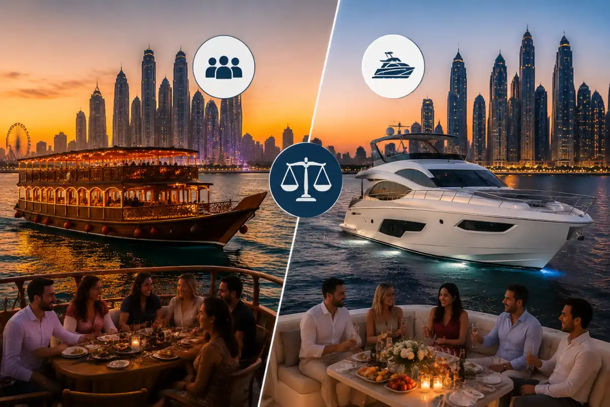 Dhow cruise and private yacht cost comparison for groups in Dubai